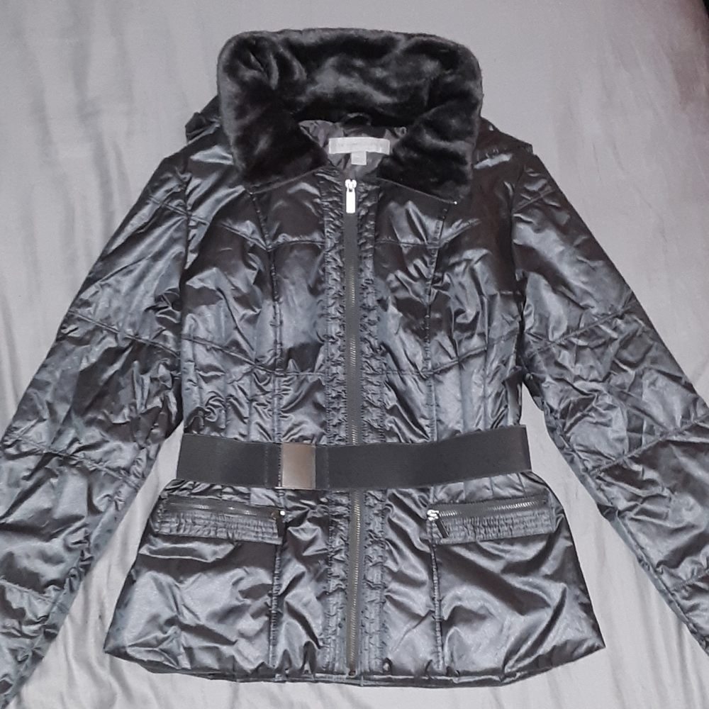 NY&C Faux-Fur Hooded Gray Puffer Jacket Small